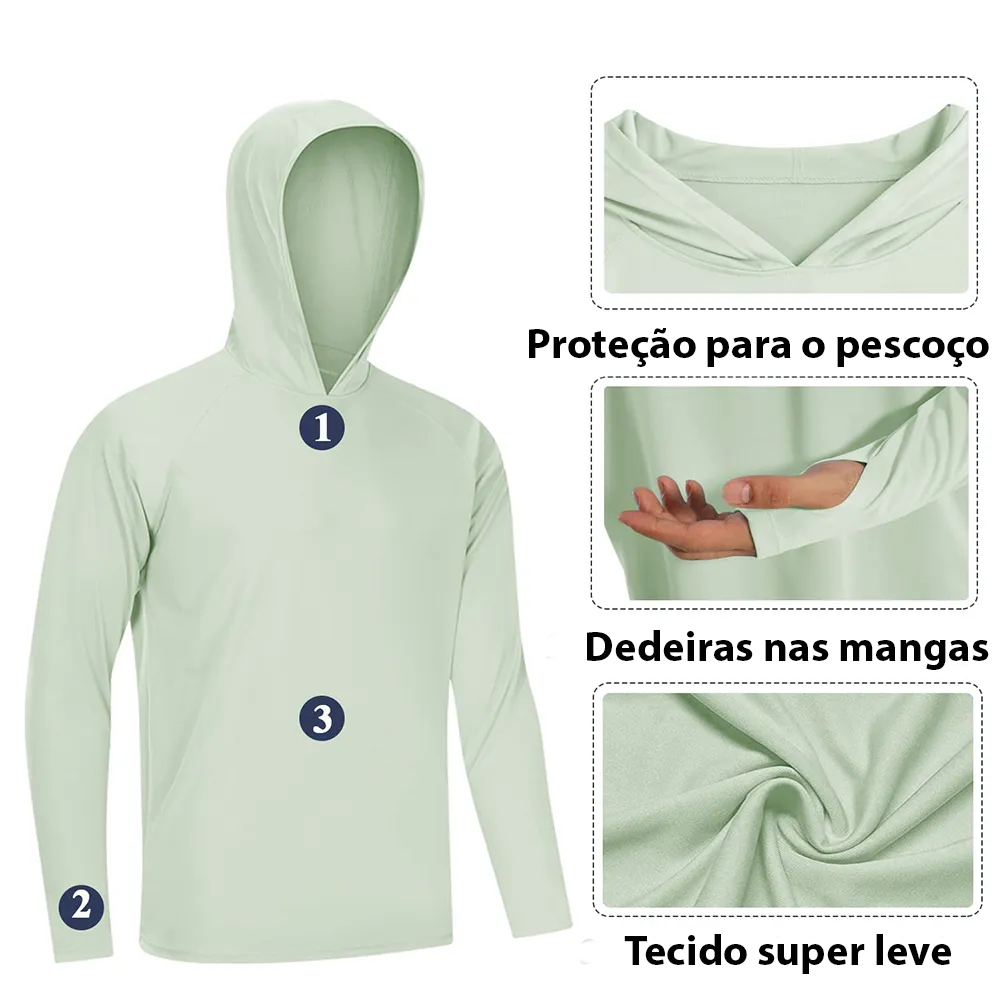 Camiseta Masculina Manga Longa com Capuz Sport Proteção UV - gostei ;)